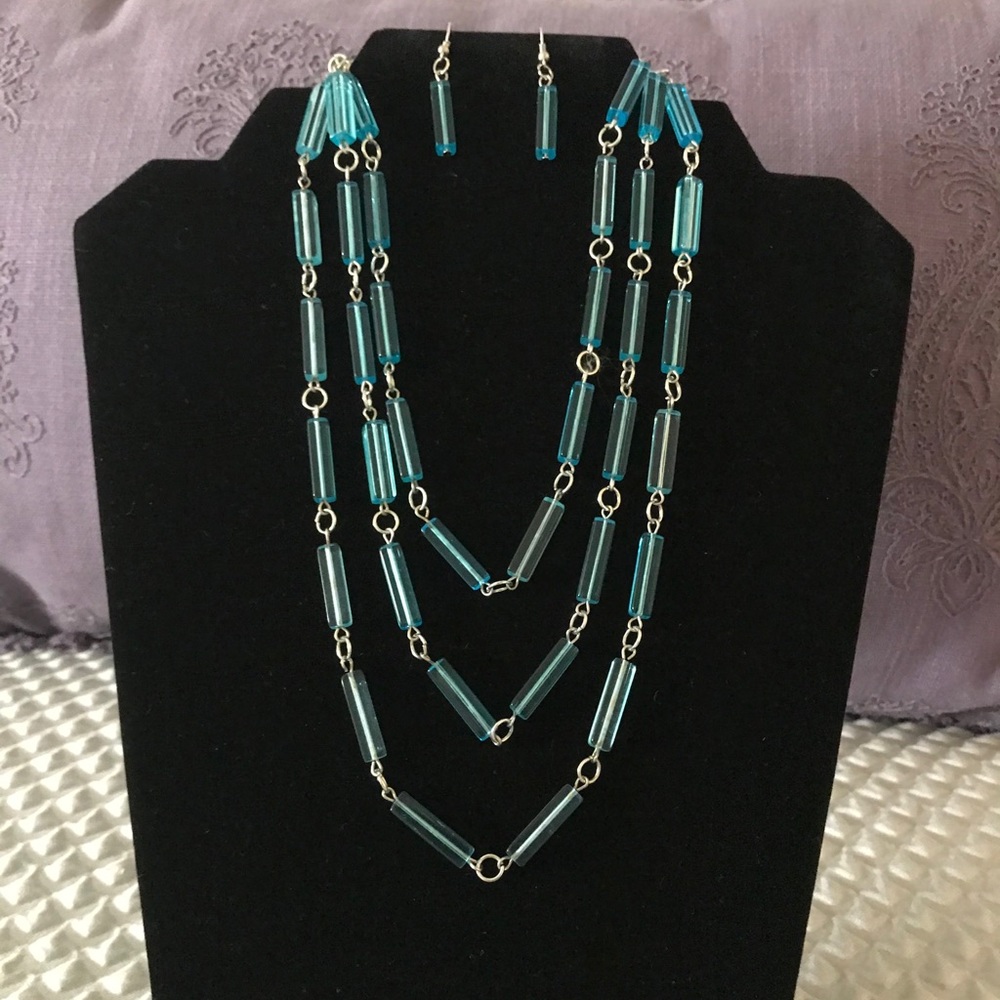Necklace 3-Strand & Matching Dangle Earrings